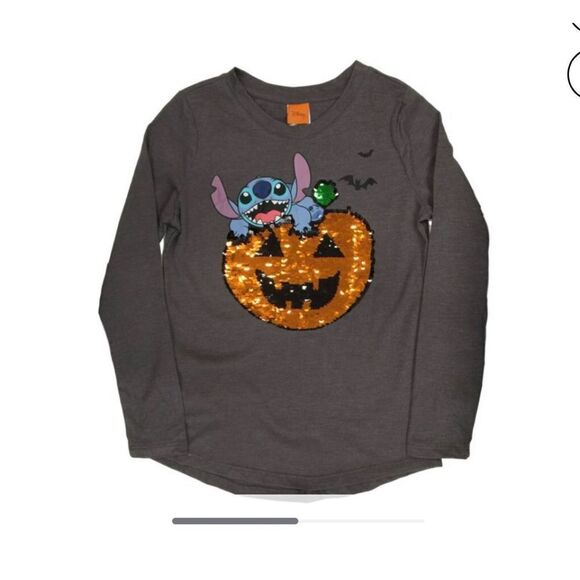 ❤️Disney Gray Lilo & Stitch Pumpkin Halloween Flip Sequin Shirt XXL Plus Size 18 - Picture 1 of 7